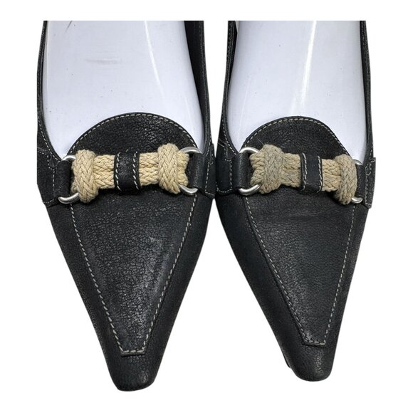 Prada Black Textured Leather Braided Horse Bit Slingback Kitten Heels - Picture 7 of 11